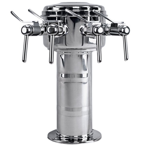 A stainless steel Micro Matic Sommelier wine tower with four faucets.
