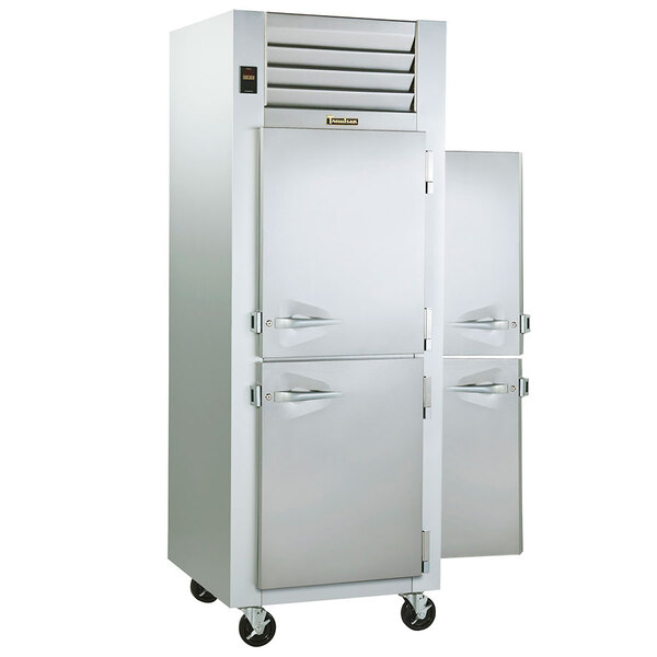 A Traulsen hot food holding cabinet with right/left hinged half doors.