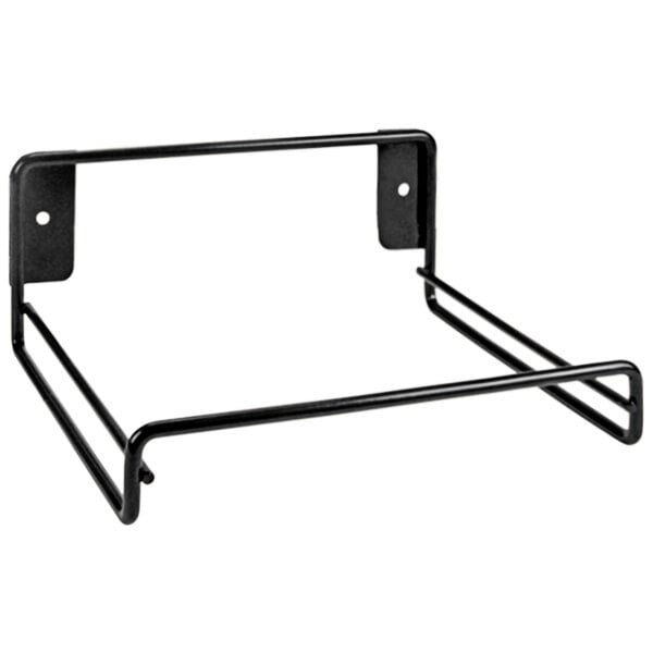 A black powder-coated steel wall-mount tray stand with a black metal shelf.