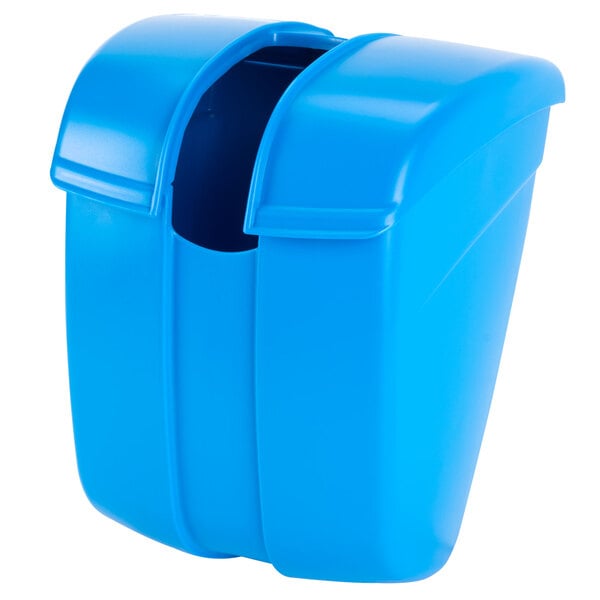 A blue plastic container with a hole for a San Jamar Saf-T-Ice ice scoop holder.