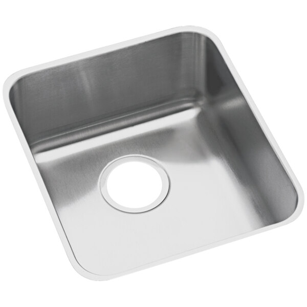 A white Elkay undermount sink with a stainless steel circle inside.