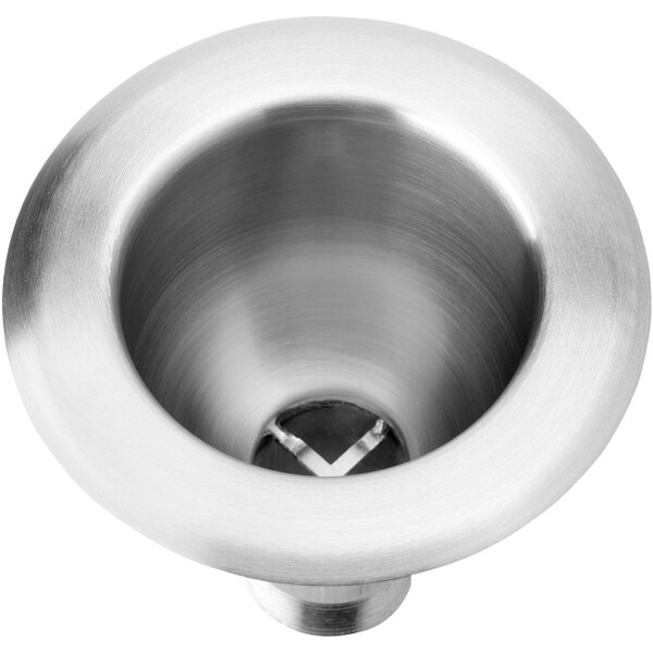 A close-up of the Elkay stainless steel drop-in cup sink bowl with a hole in the center.