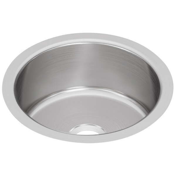 An Elkay stainless steel sink with a round bowl.