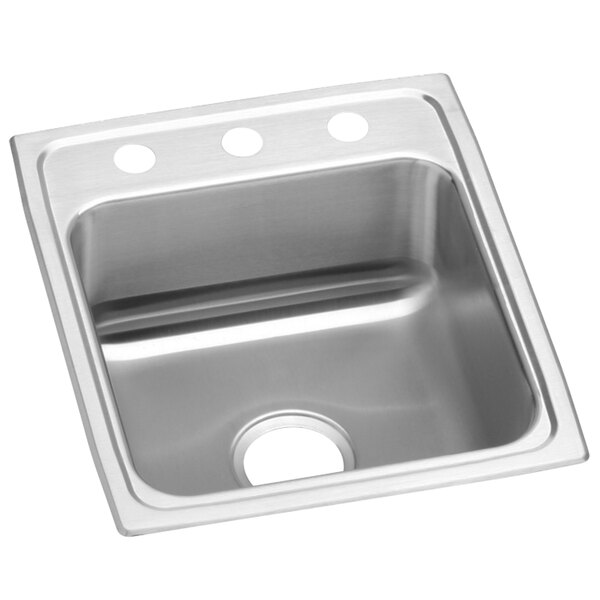 A stainless steel Elkay drop-in sink with two faucet holes.