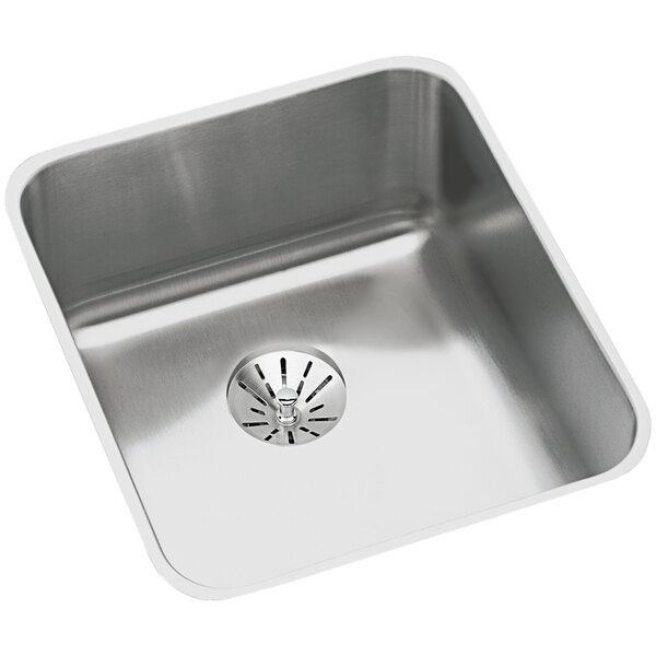 A stainless steel Elkay sink with a Perfect Drain.