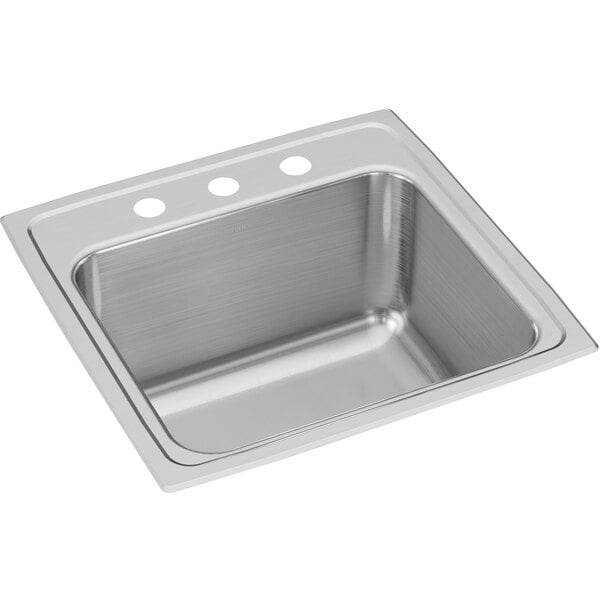 A stainless steel Elkay single bowl drop-in laundry sink.