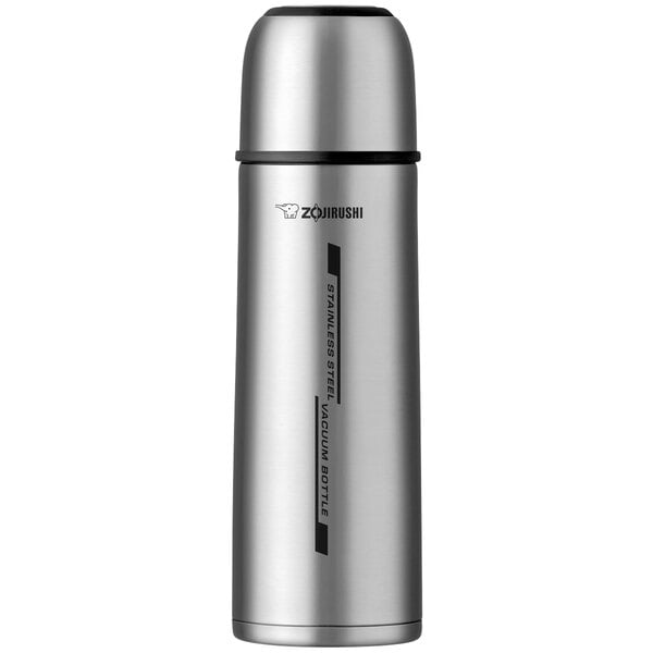 A Zojirushi stainless steel vacuum flask with SlickSteel finish.