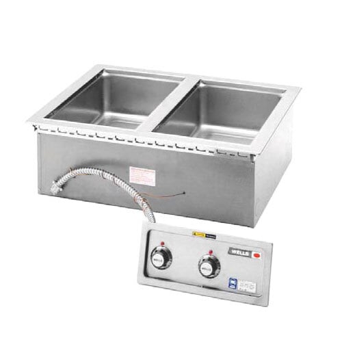 A Wells stainless steel drop-in hot food well with control panel and wire.