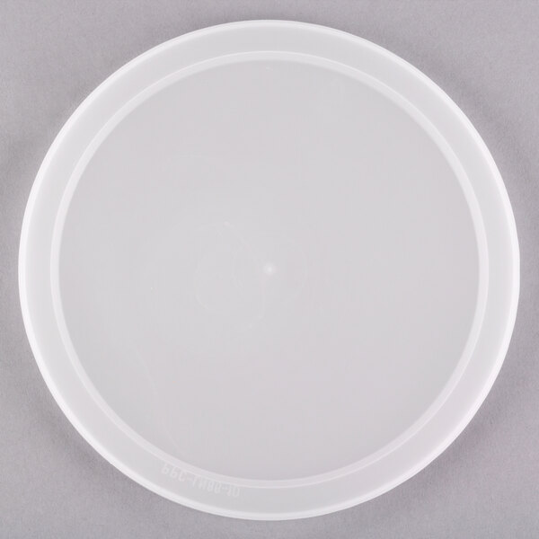 A white translucent plastic lid with a circular rim.