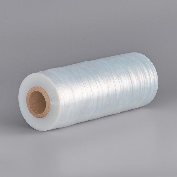 A roll of Lavex clear plastic stretch film on a gray surface.
