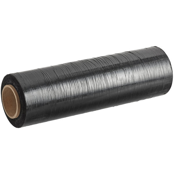 A roll of Lavex black plastic stretch wrap on a white background.