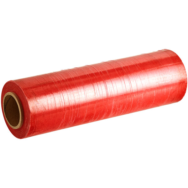 A roll of Lavex red plastic stretch wrap.