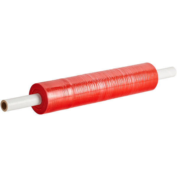 A roll of red plastic stretch wrap.