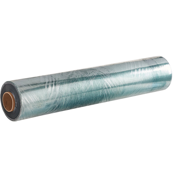 A roll of blue plastic Lavex laundry wrap on a white background.