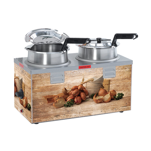 A Nemco double well stainless steel soup warmer with two pots.