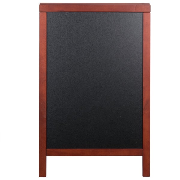 An American Metalcraft A-Frame Sign Board with a mahogany frame and black board panels.