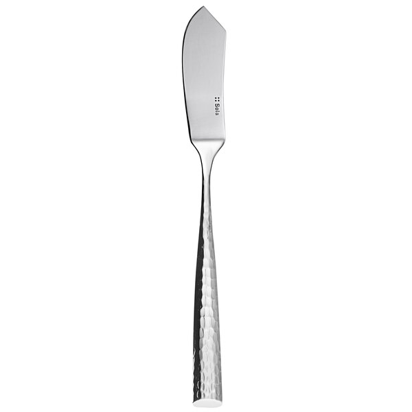 A Sola stainless steel fish knife with a textured silver handle.