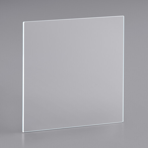 A clear square glass shelf with a white border.