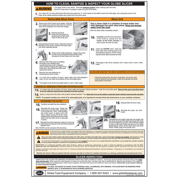 A Globe C-Series Slicer wall chart with instructions for using the slicer.
