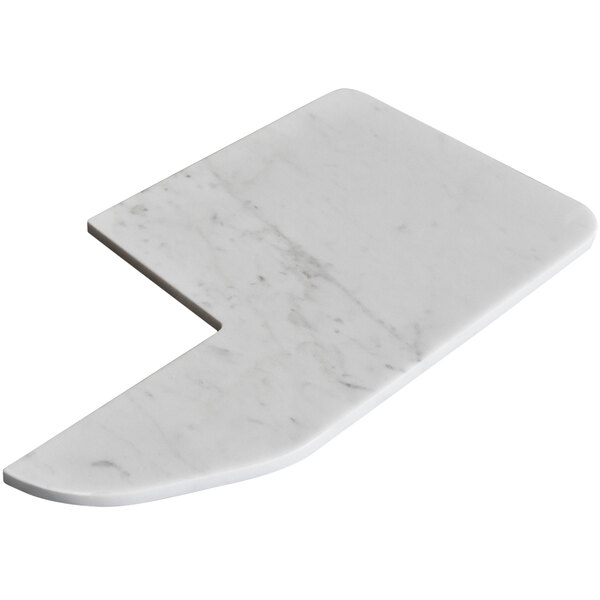 A white marble receiving tray for a Globe FS12 meat slicer.