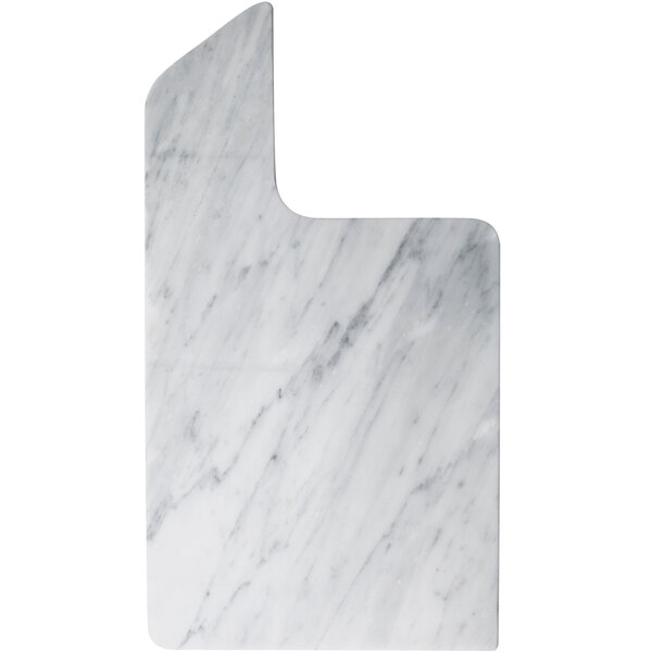 A white marble receiving tray with a curved shape.