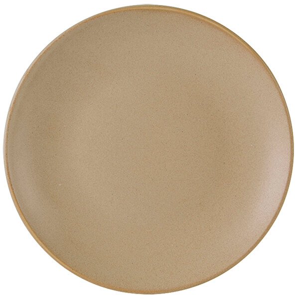 A close-up of a Tuxton Zion Matte Beige china plate.