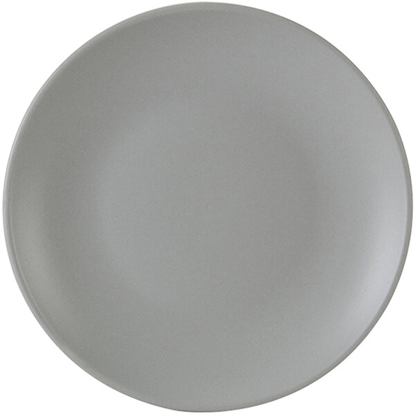 A Tuxton Zion matte gray coupe china plate with a small rim.