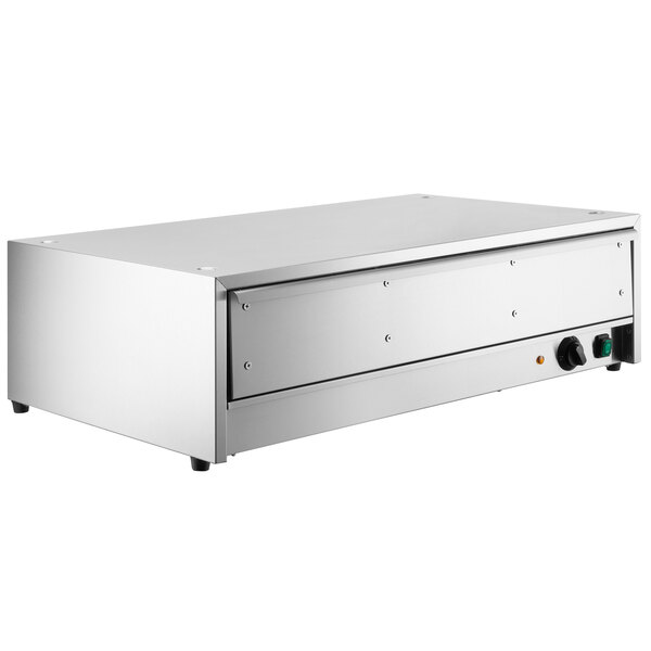 An Avantco stainless steel rectangular bun warmer with a drawer.