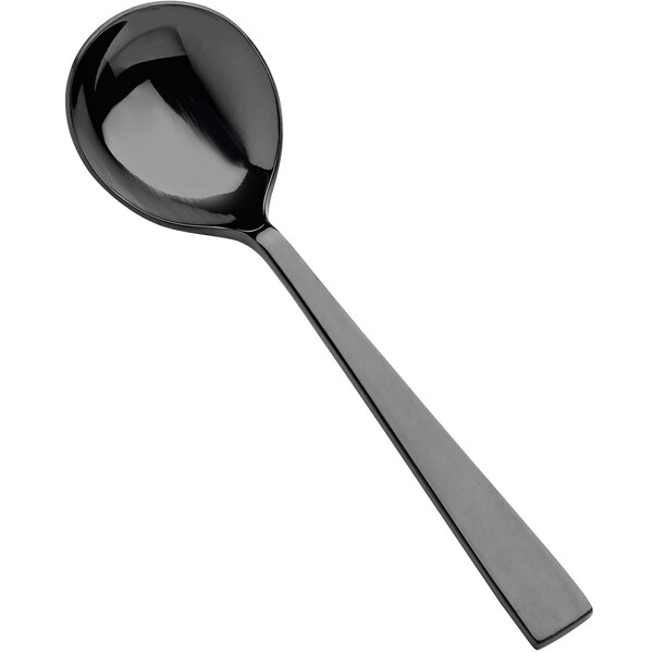 A Bon Chef black stainless steel soup spoon with a long handle.