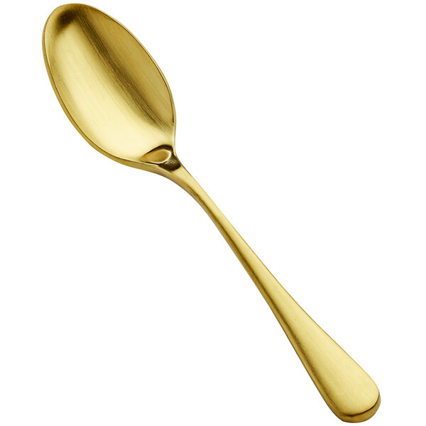 A Bon Chef matte gold stainless steel teaspoon with a long handle.