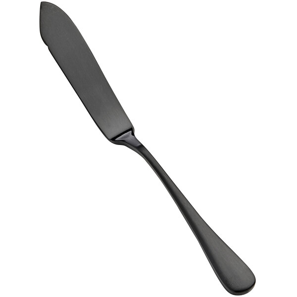 A Bon Chef matte black butter knife with a stainless steel blade and handle.