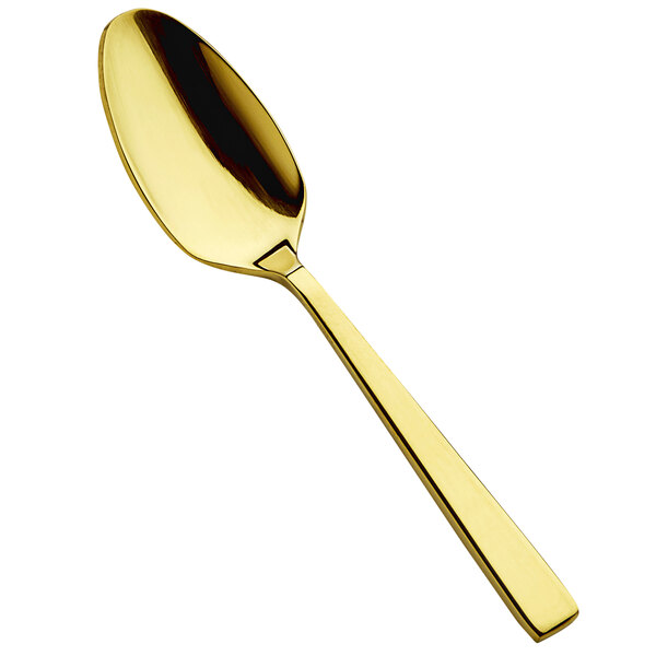A Bon Chef gold demitasse spoon with a long handle.