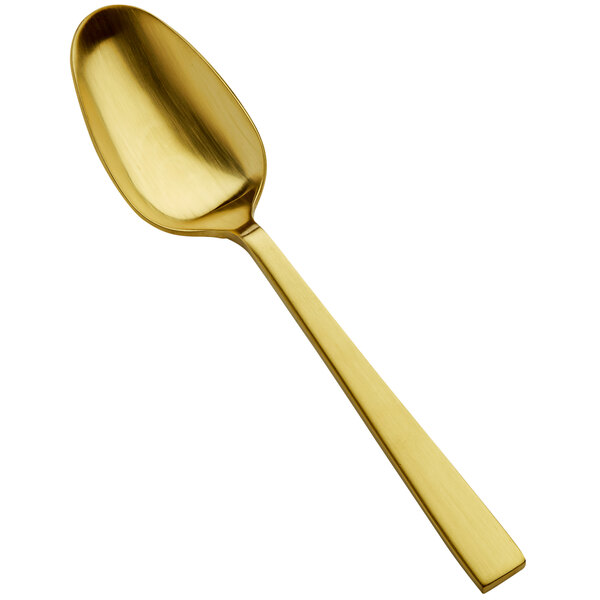 A Bon Chef matte gold stainless steel serving spoon with a long handle.