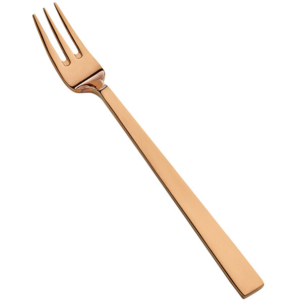 A Bon Chef stainless steel fork with a rose gold handle.