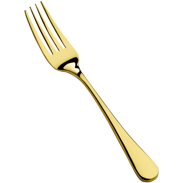 A Bon Chef stainless steel salad/dessert fork with a gold handle.