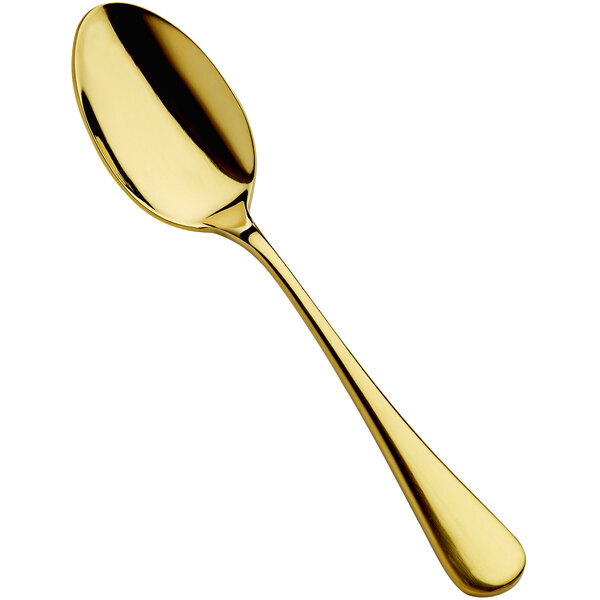 A gold Bon Chef Como serving spoon with a long handle.