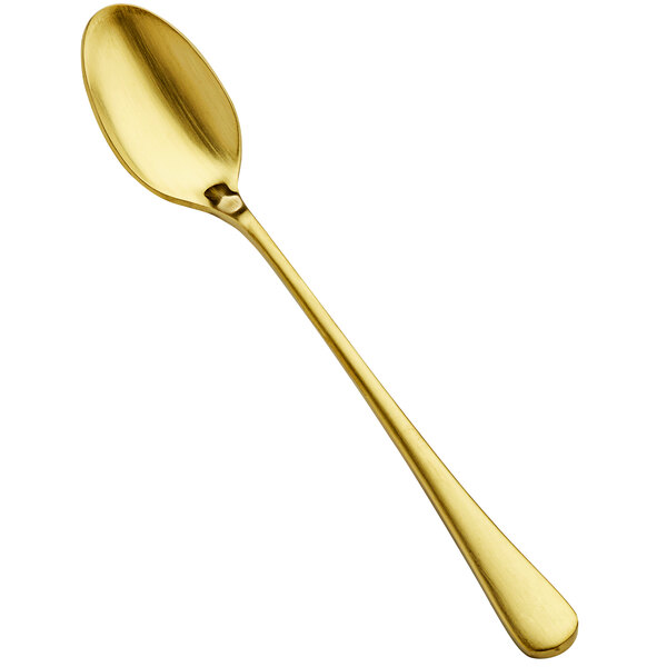 A Bon Chef matte gold iced tea spoon with a long handle.