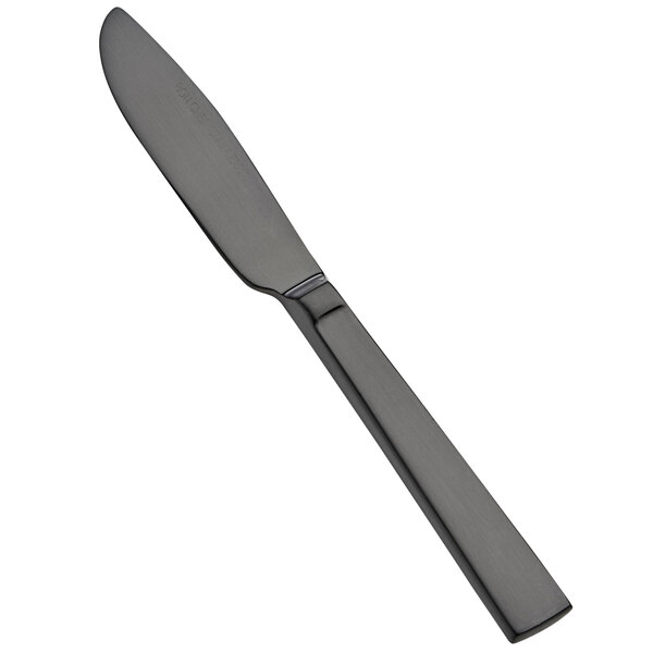 A Bon Chef stainless steel butter knife with a matte black handle.
