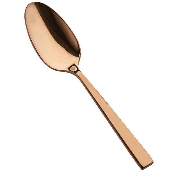 A Bon Chef rose gold demitasse spoon with a stainless steel bowl.