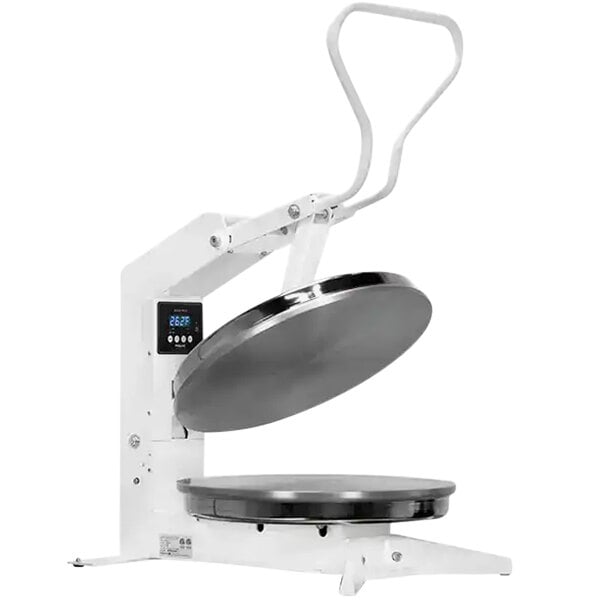 A white Proluxe Flex X2 manual dough press with a round lid.