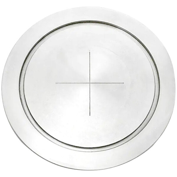 A white circular plate with a cross on it.