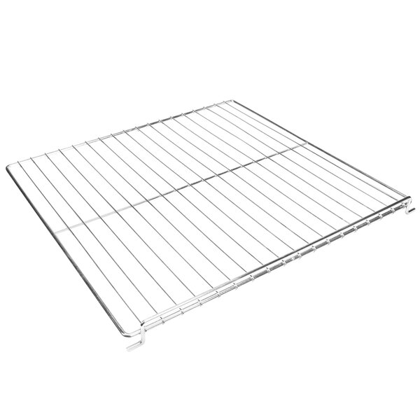 An APW Wyott metal oven range rack with a wire grid on top.