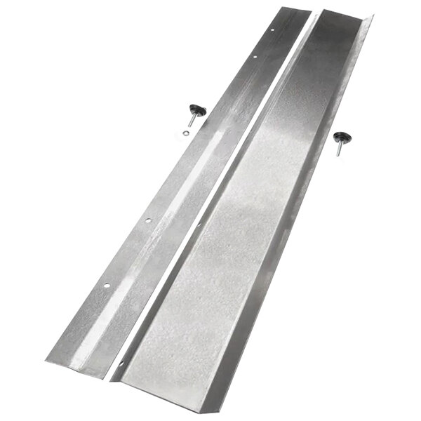 A pair of metal panels with screws.