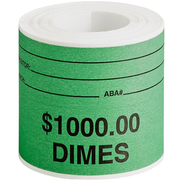 A green roll of paper with black text reading "$1000 Dimes"