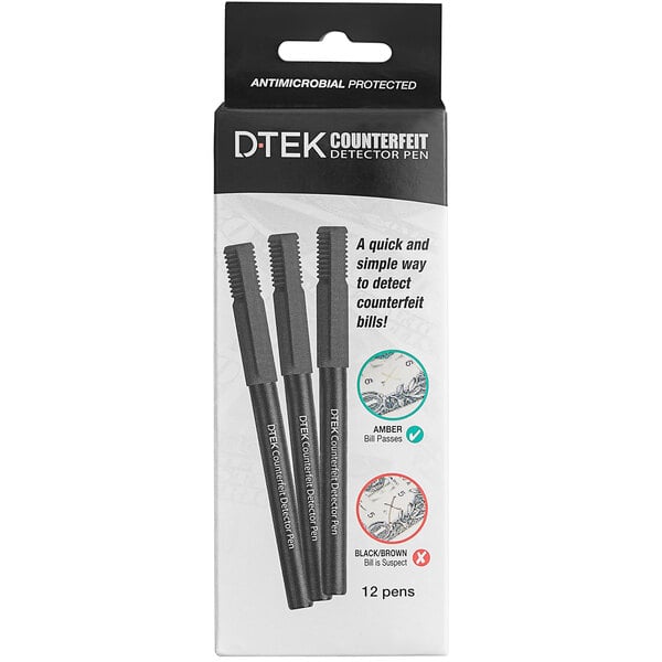 A box of 12 black Controltek DTEK counterfeit pens.