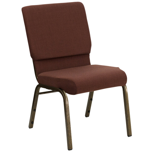 A brown chair with a metal frame.