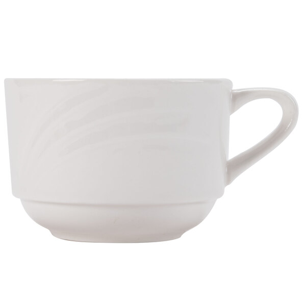 A CAC Garden State white porcelain coffee cup with a handle.