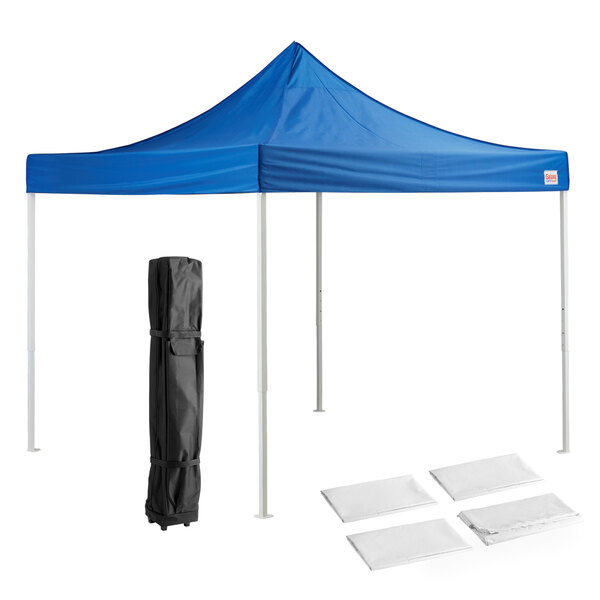 A blue Galaxy Equipment canopy with white poles and a black bag.