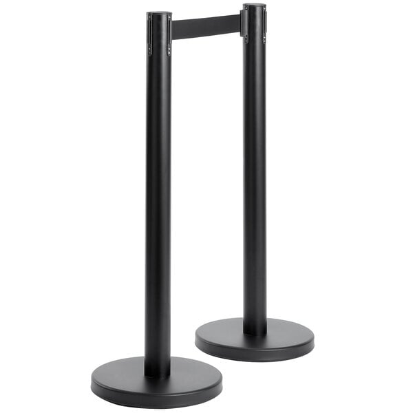 Two black American Metalcraft stanchion poles with black bands on top.
