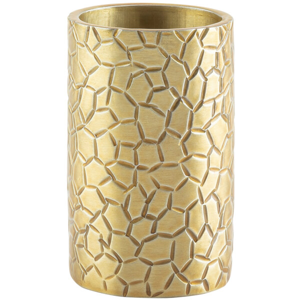 A gold Tablecraft sugar tube holder with a patterned design.